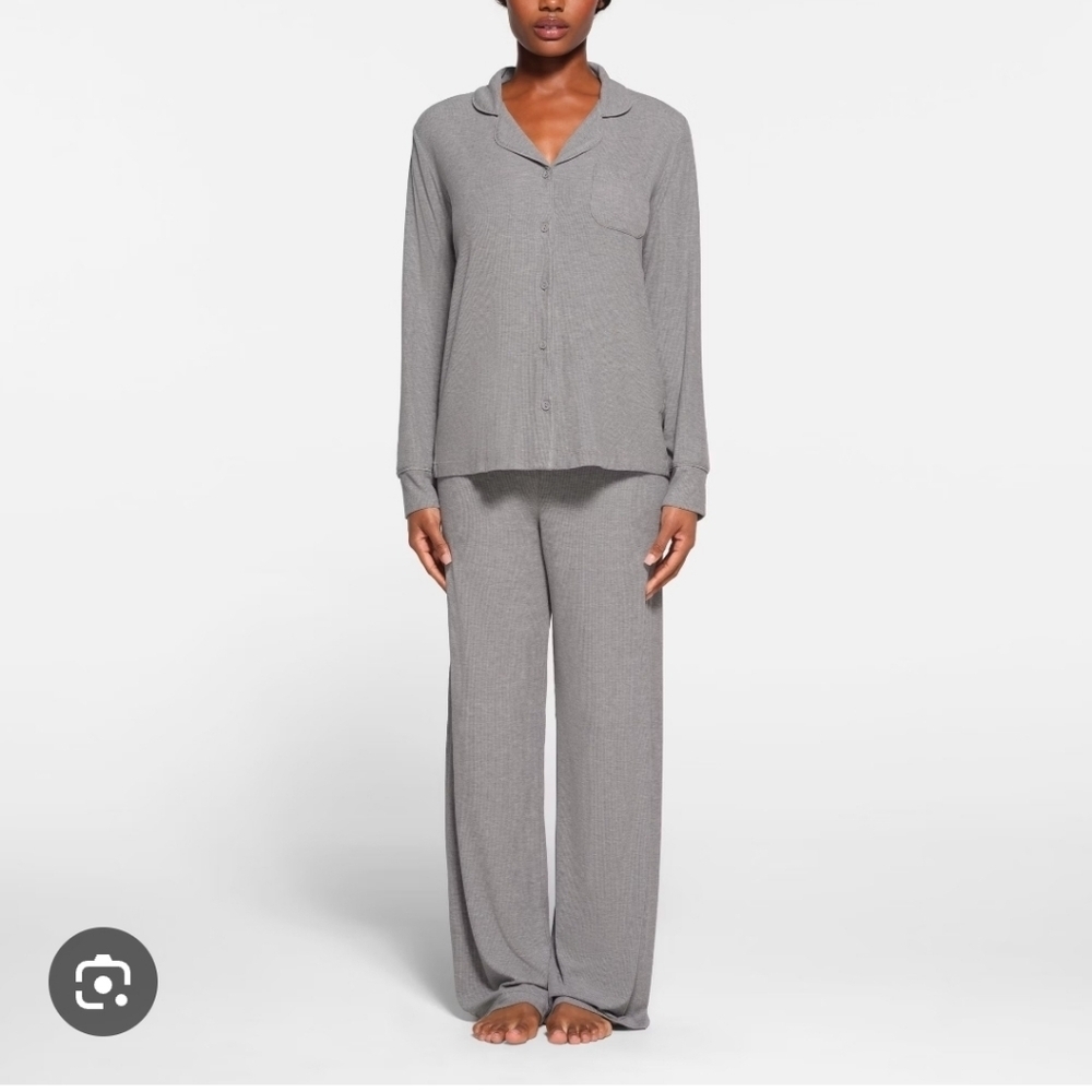 Skims Grey Soft Ribbed Lounge Sleep Set Size Large